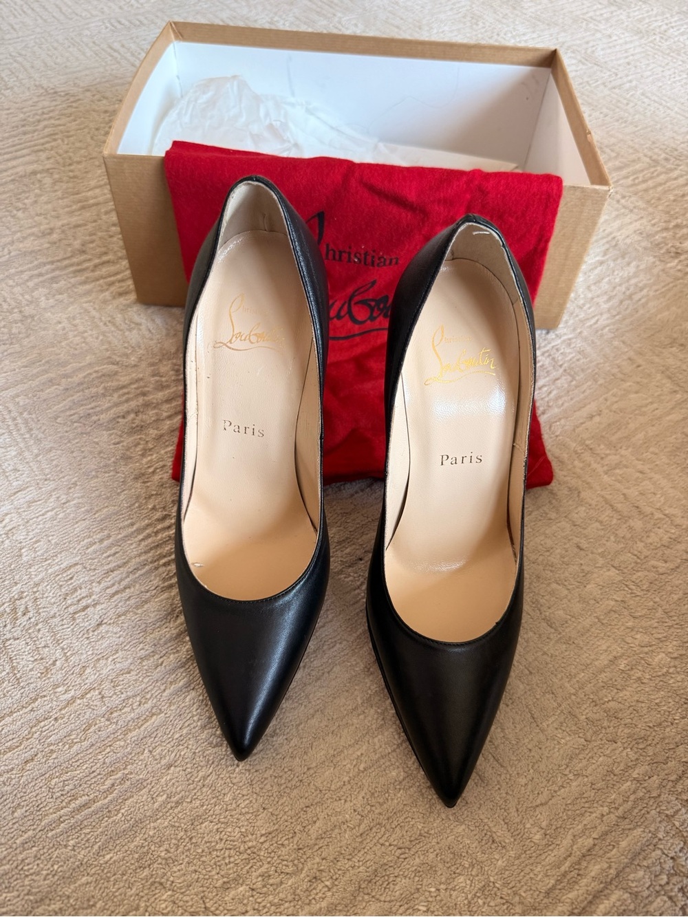Christian Louboutin Black Leather Pointed Toe Pumps with Red Soles - Picture 4 of 4